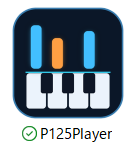 デスクトップに置いたP125Playerのアイコン。鍵盤の上に青とオレンジの音符の帯